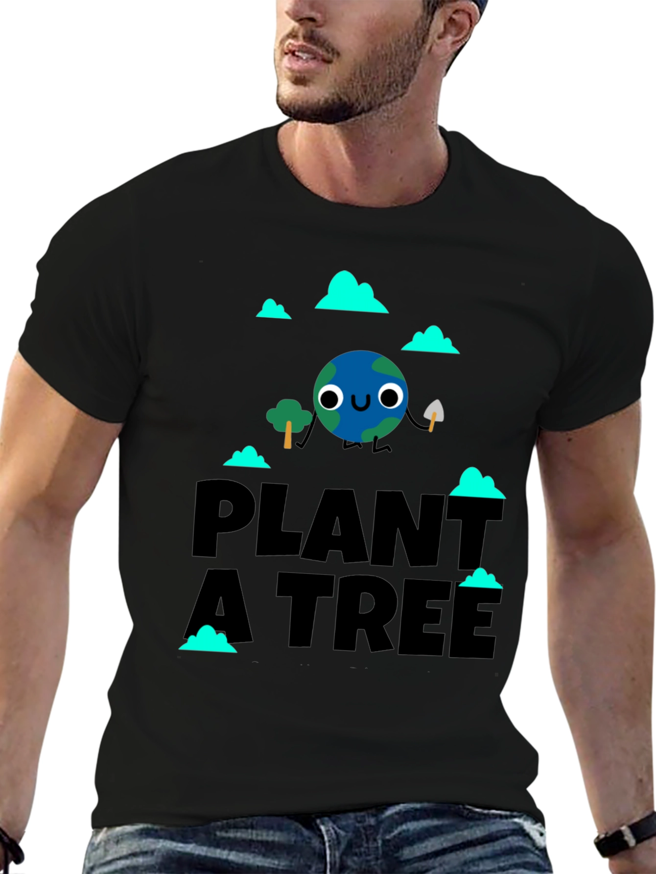 Camiseta Negra Planta un Árbol con Diseño Ecológico