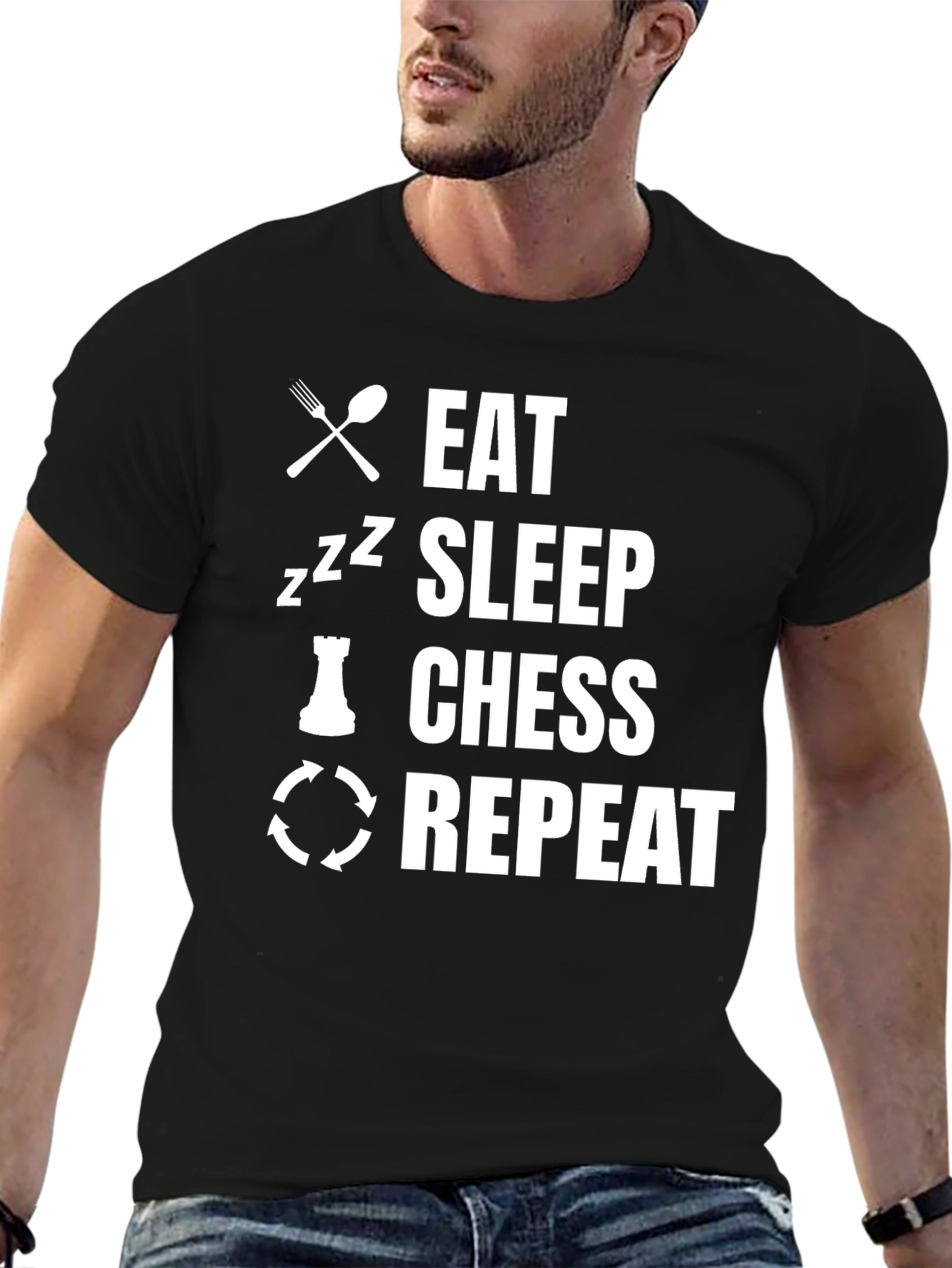 Camiseta Negra Eat Sleep Chess Repeat