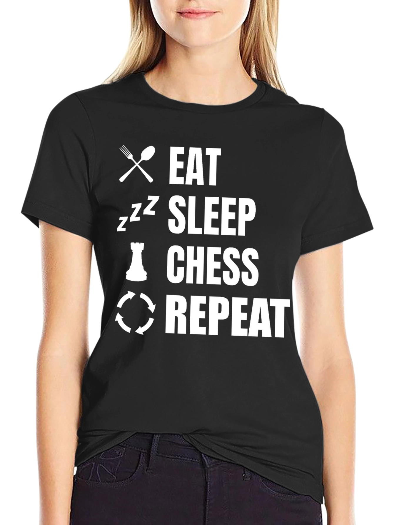Camiseta Negra Eat Sleep Chess Repeat