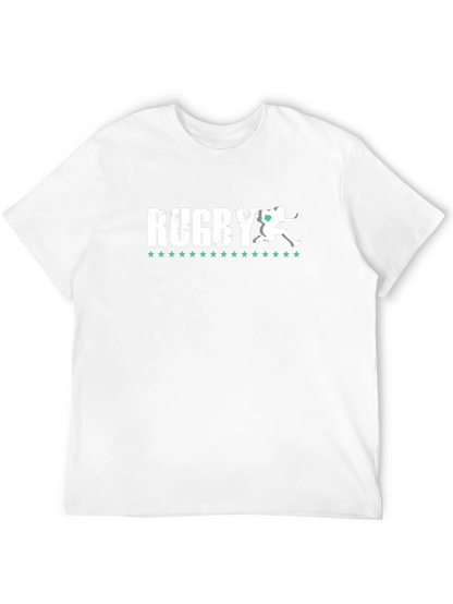 Camiseta Negra Rugby Hombre Diseño Jugador Estrellas