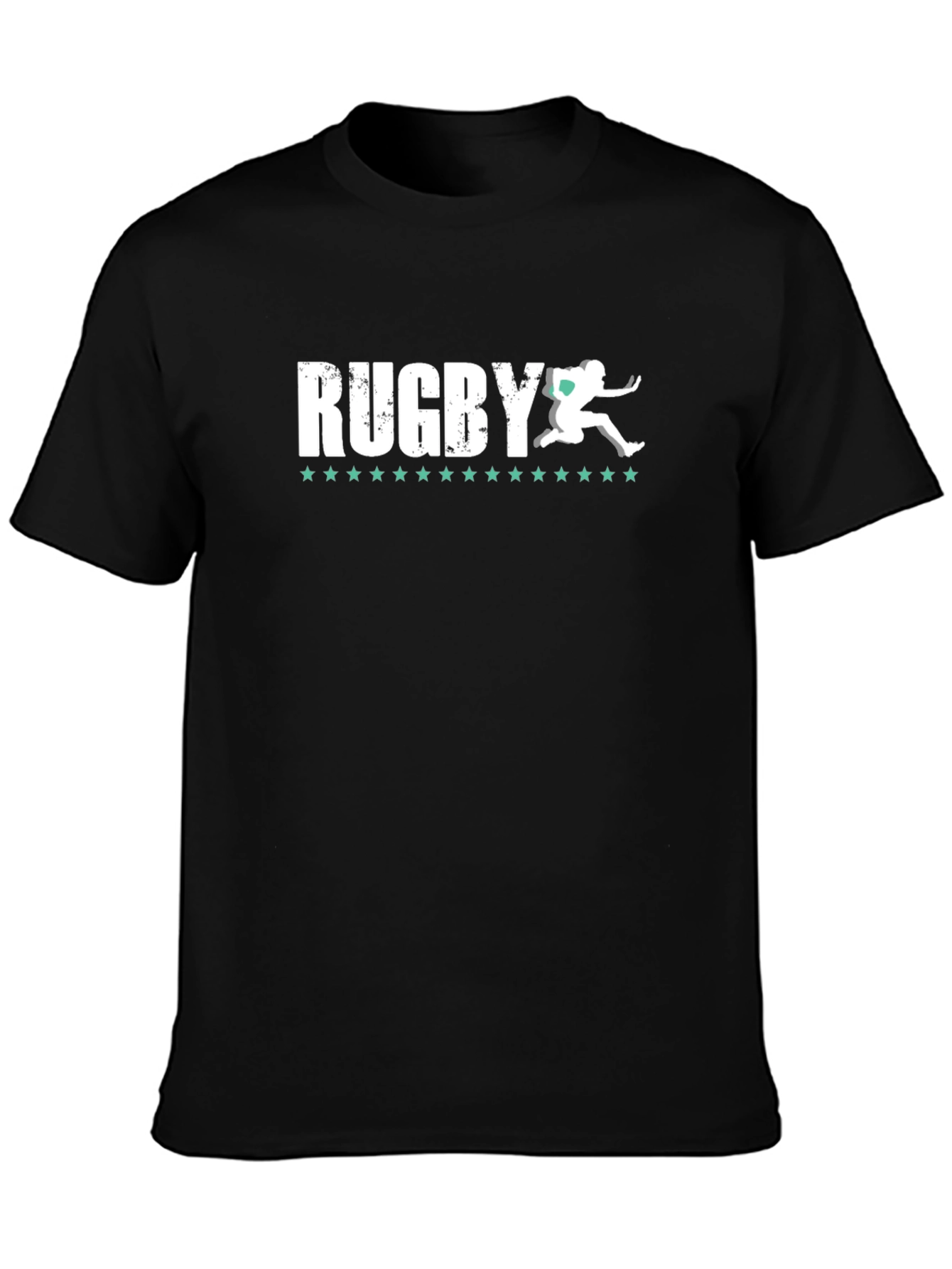 Camiseta Negra Rugby Hombre Diseño Jugador Estrellas