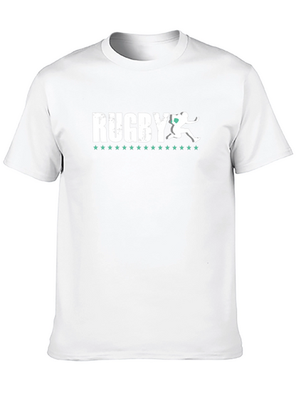 Camiseta Negra Rugby Hombre Diseño Jugador Estrellas