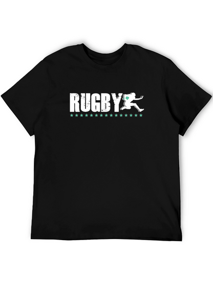 Camiseta Negra Rugby Hombre Diseño Jugador Estrellas