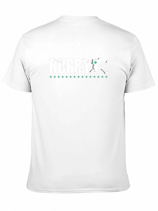 Camiseta Negra Rugby Hombre Diseño Jugador Estrellas