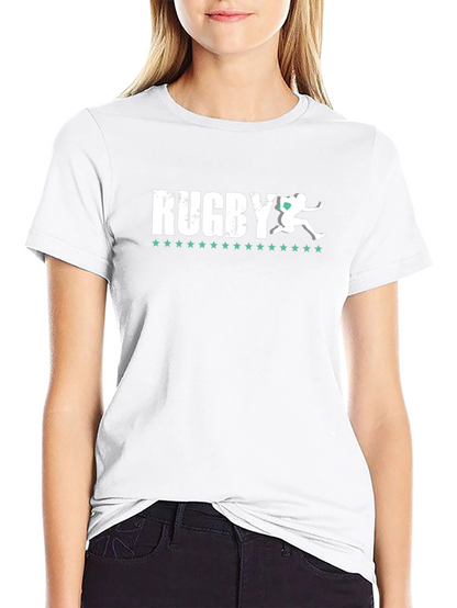 Camiseta Negra Rugby Hombre Diseño Jugador Estrellas