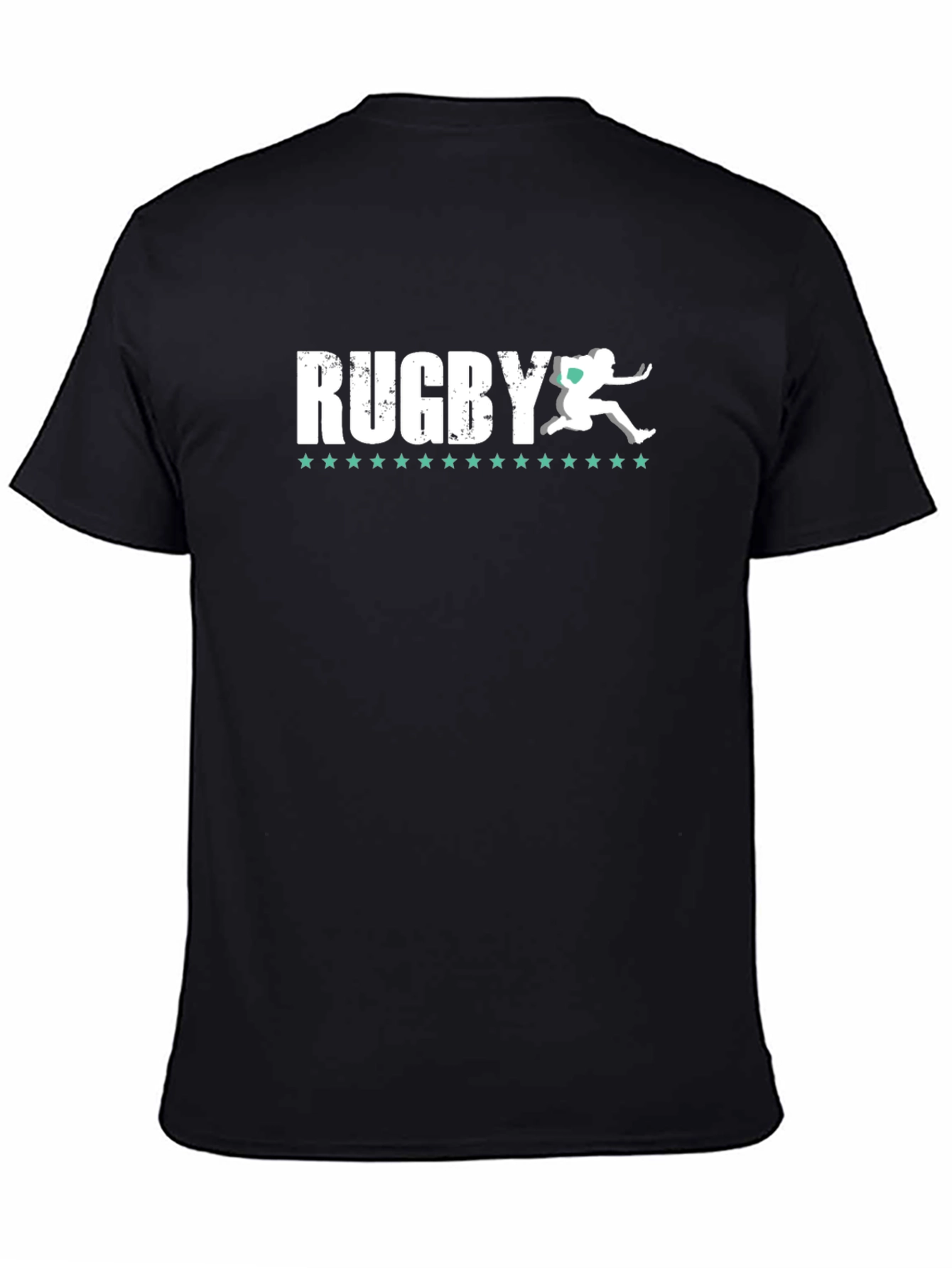 Camiseta Negra Rugby Hombre Diseño Jugador Estrellas