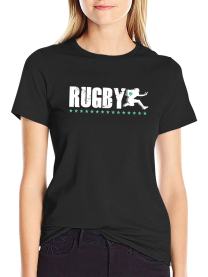 Camiseta Negra Rugby Hombre Diseño Jugador Estrellas