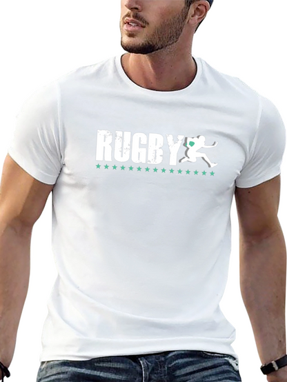Camiseta Negra Rugby Hombre Diseño Jugador Estrellas