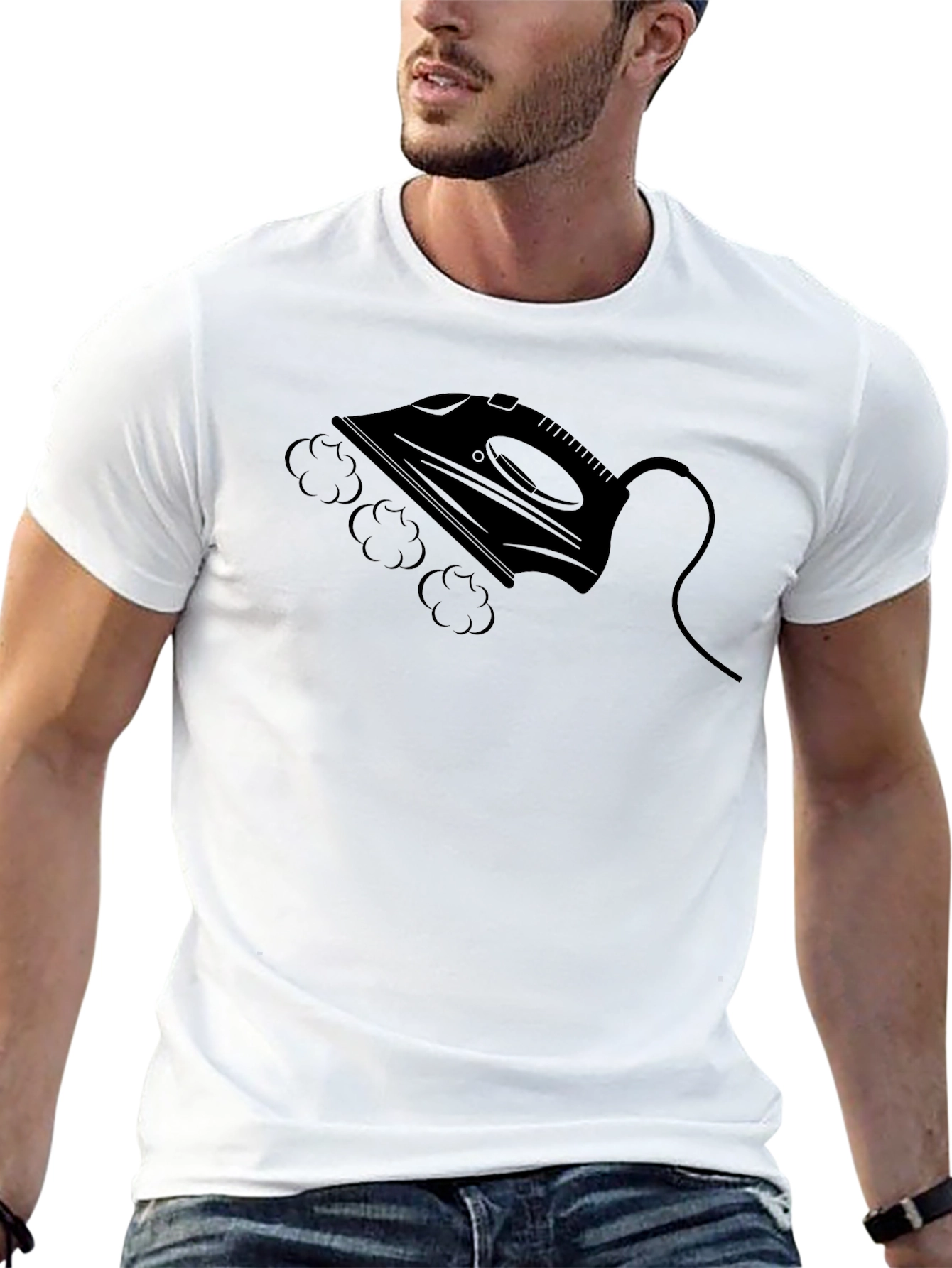 Camiseta Negra con Diseño de Plancha de Vapor