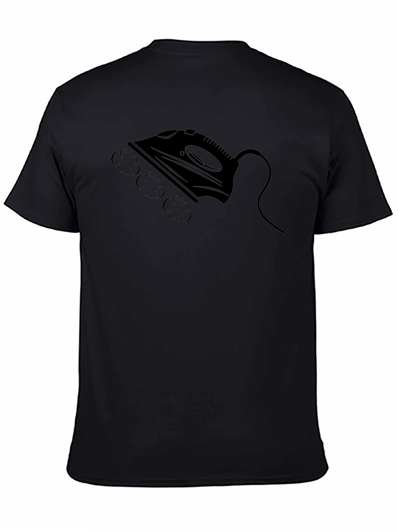 Camiseta Negra con Diseño de Plancha de Vapor