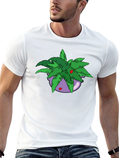 Camiseta Negra con Maceta de Helechos