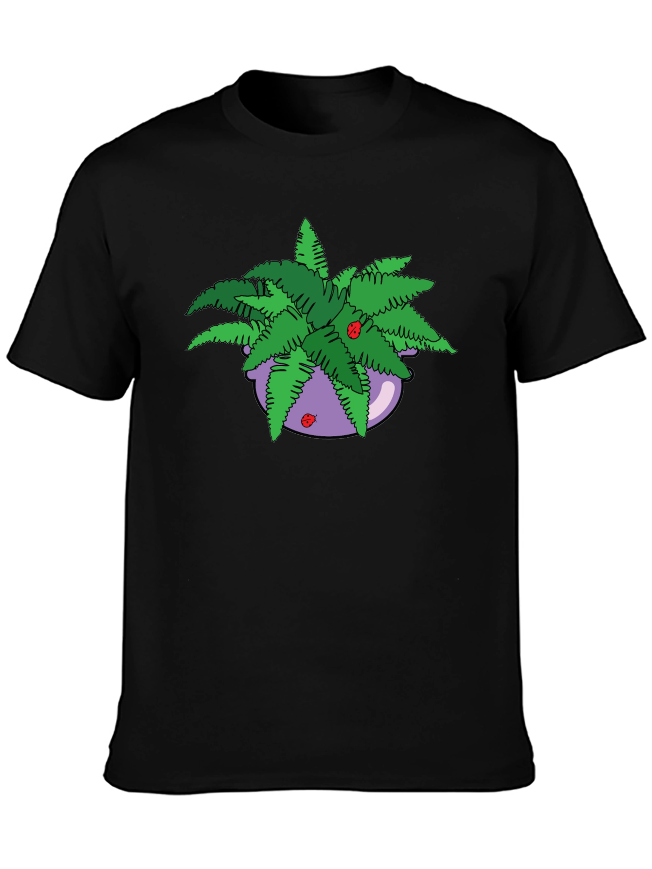 Camiseta Negra con Maceta de Helechos