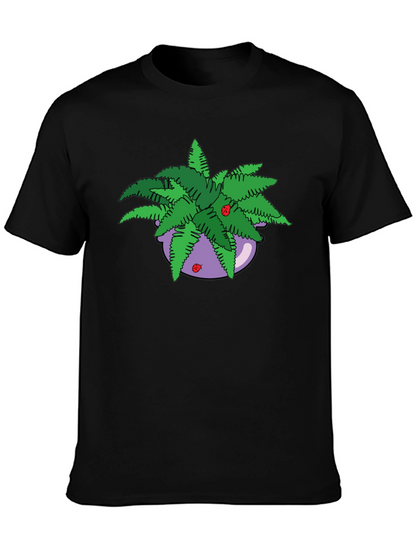 Camiseta Negra con Maceta de Helechos