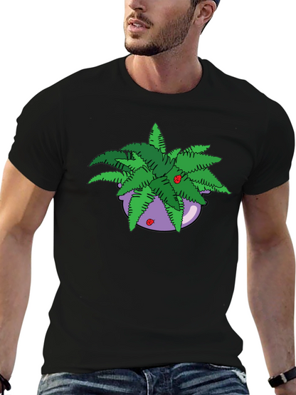 Camiseta Negra con Maceta de Helechos