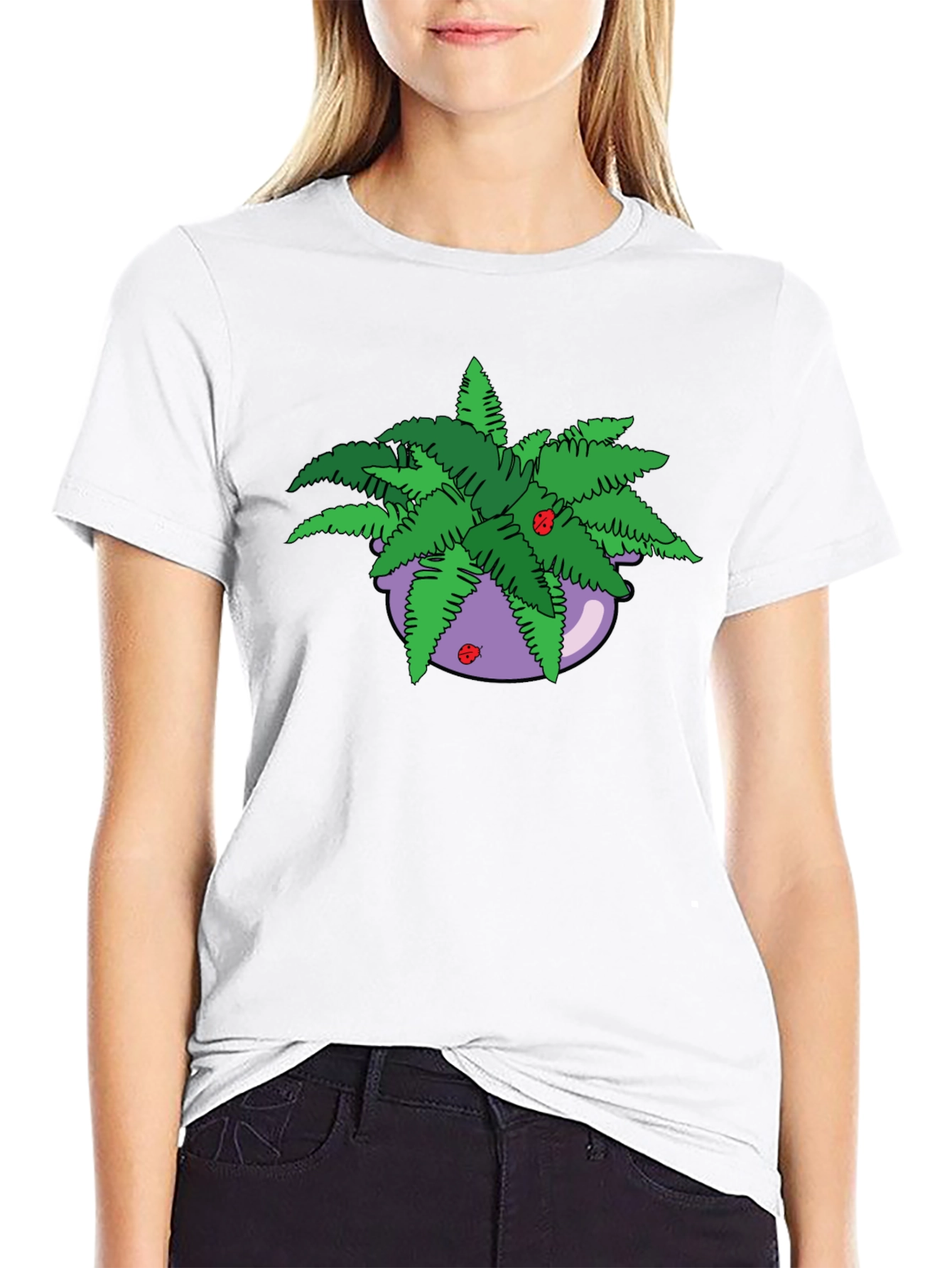 Camiseta Negra con Maceta de Helechos