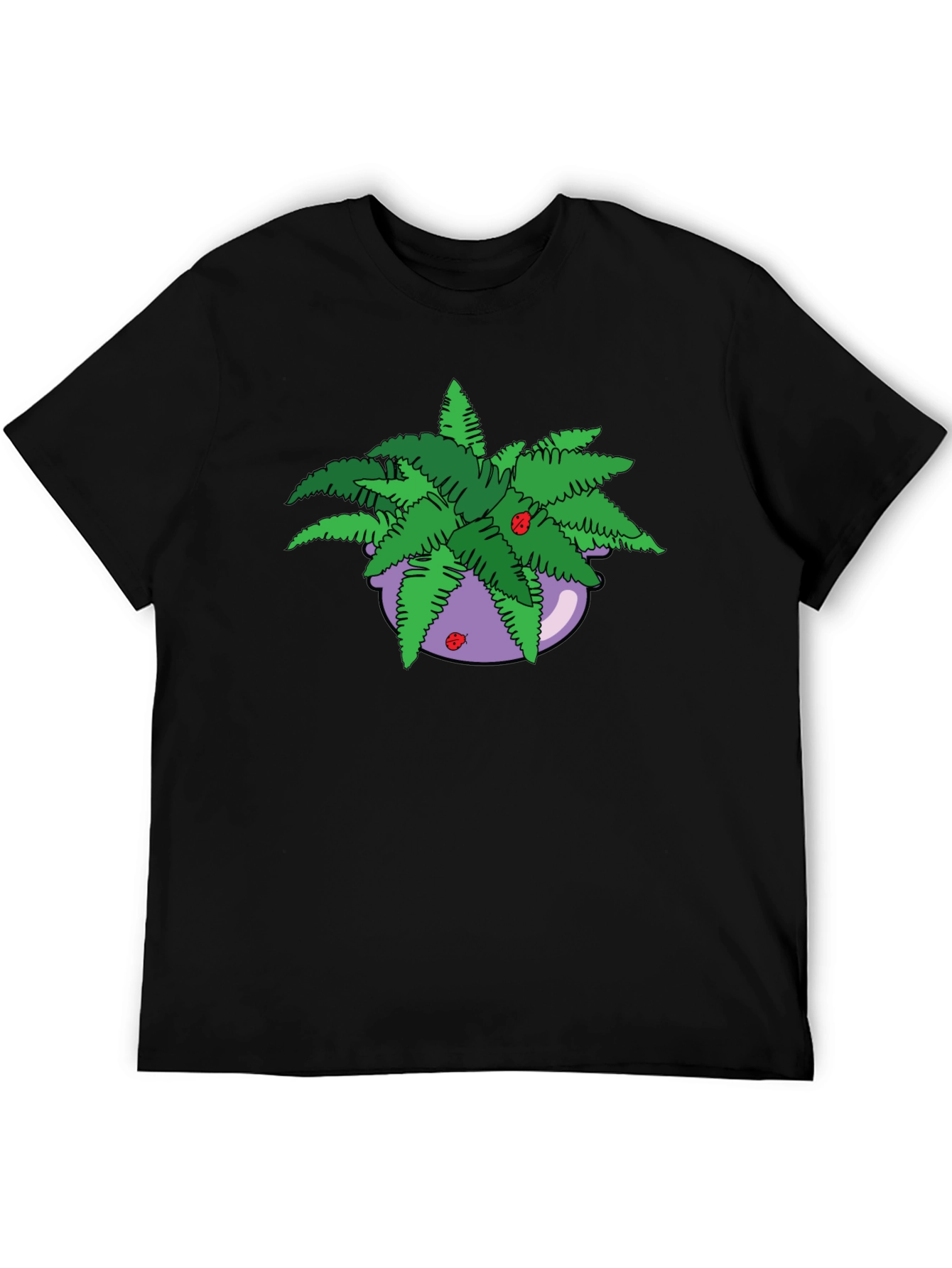 Camiseta Negra con Maceta de Helechos