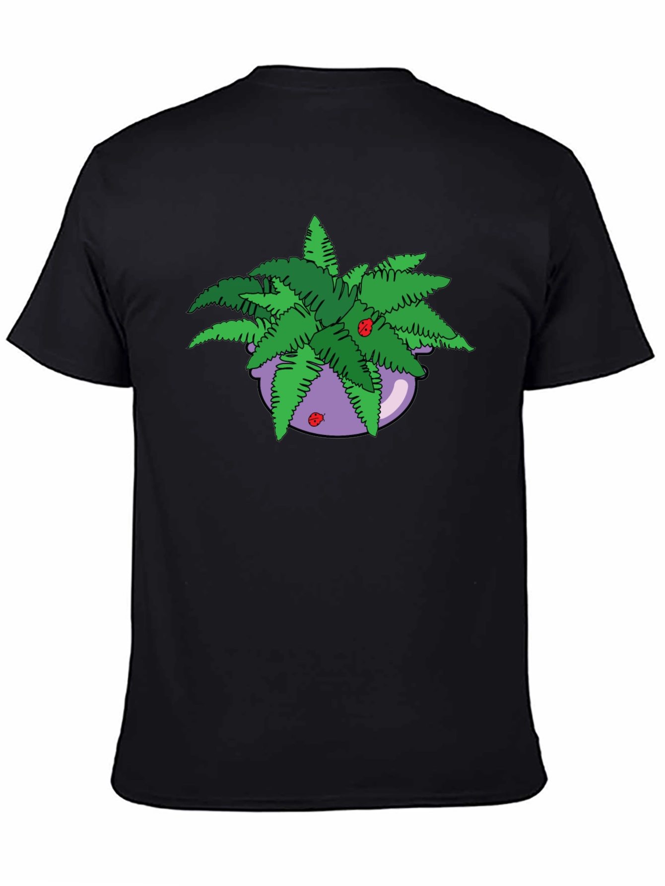 Camiseta Negra con Maceta de Helechos