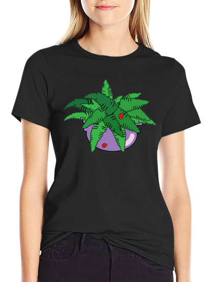 Camiseta Negra con Maceta de Helechos