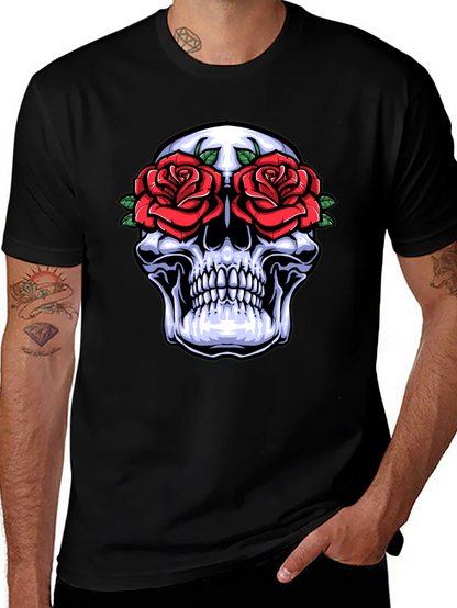 Camiseta Negra con Calavera y Rosas