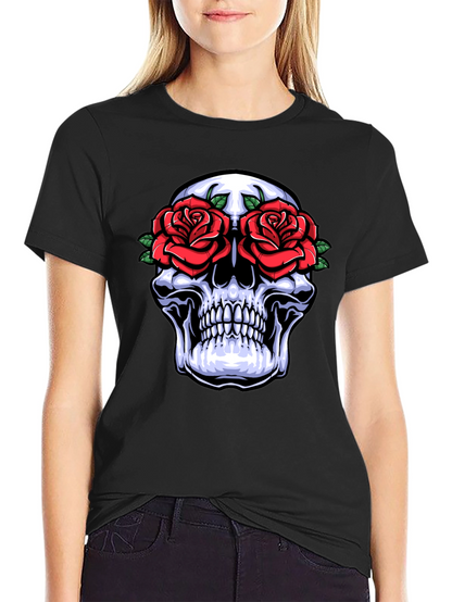Camiseta Negra con Calavera y Rosas