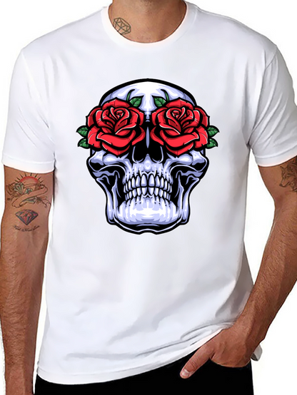 Camiseta Negra con Calavera y Rosas
