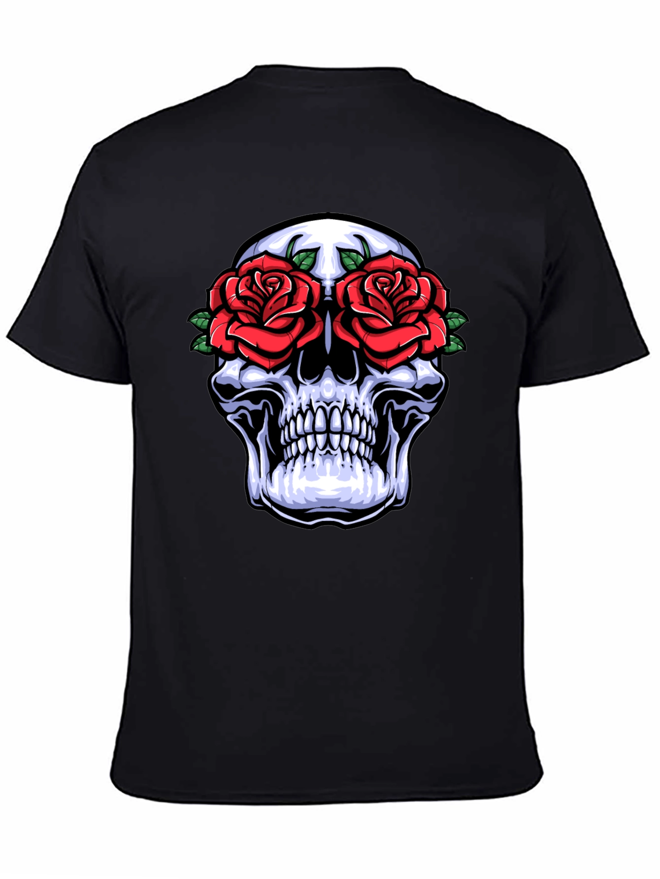 Camiseta Negra con Calavera y Rosas