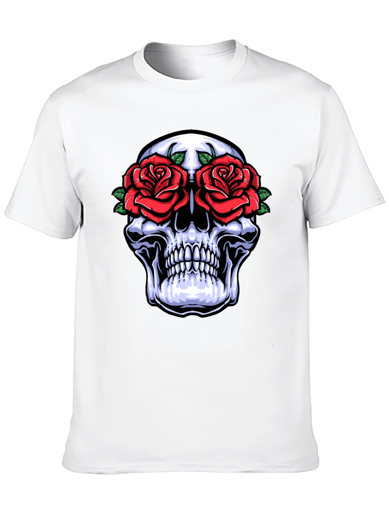 Camiseta Negra con Calavera y Rosas