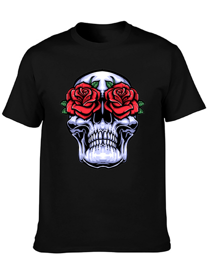 Camiseta Negra con Calavera y Rosas