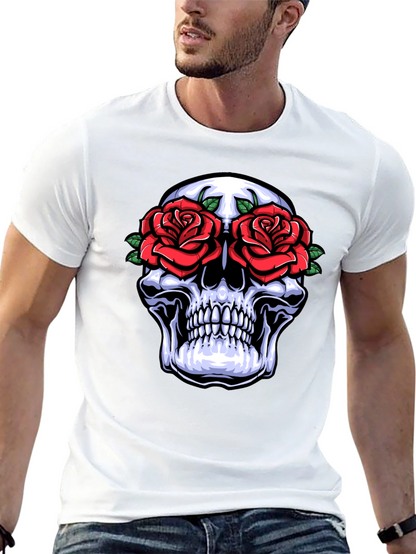 Camiseta Negra con Calavera y Rosas