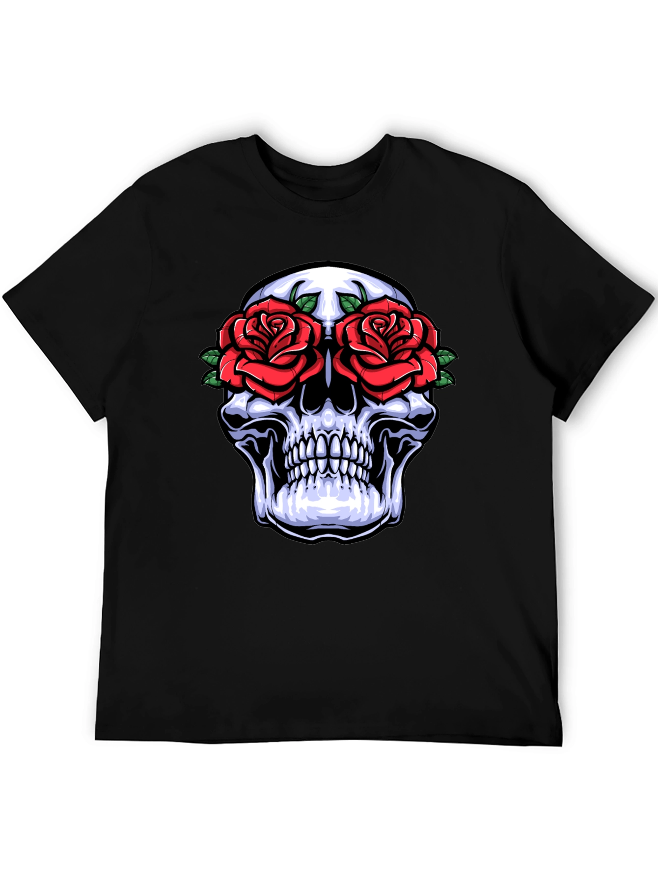 Camiseta Negra con Calavera y Rosas