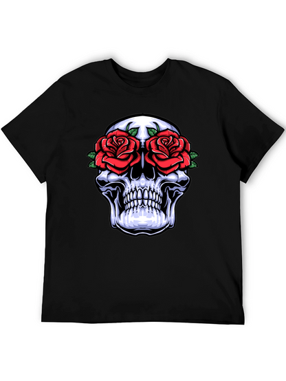 Camiseta Negra con Calavera y Rosas