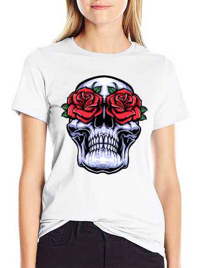Camiseta Negra con Calavera y Rosas