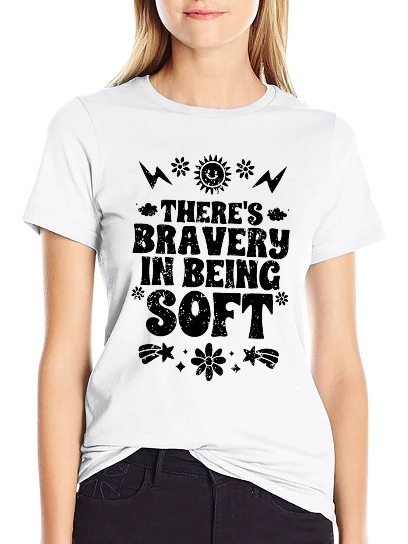 Camiseta Negra con Estampado Bravery in Being Soft
