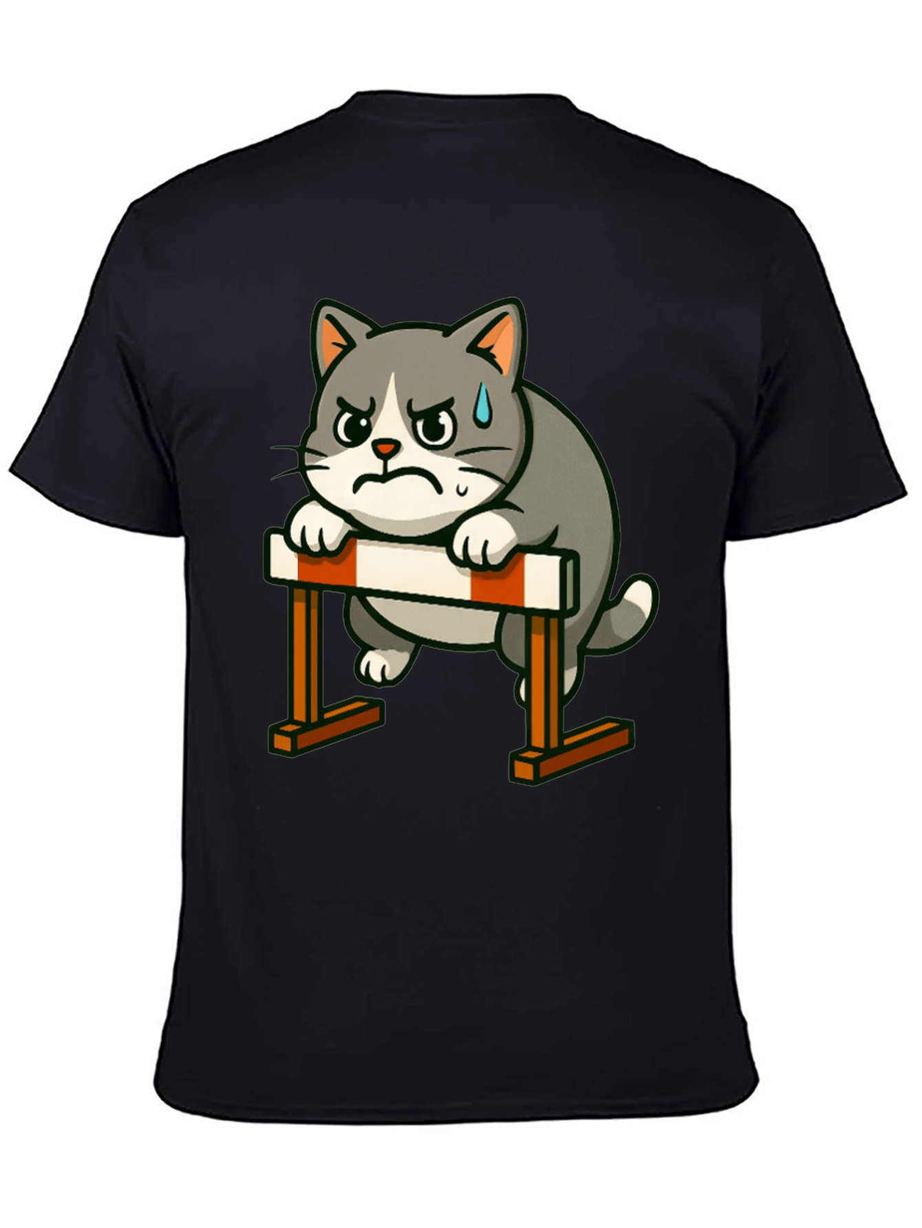 Camiseta Negra con Diseño de Gato Obstáculos