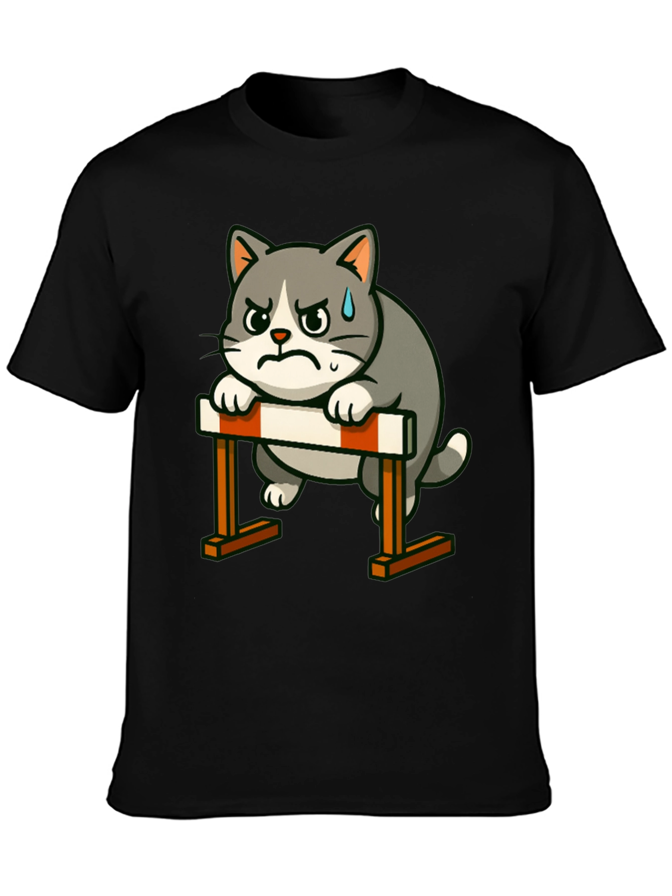 Camiseta Negra con Diseño de Gato Obstáculos