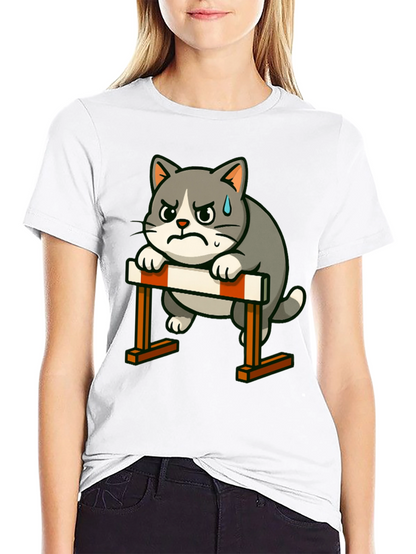 Camiseta Negra con Diseño de Gato Obstáculos