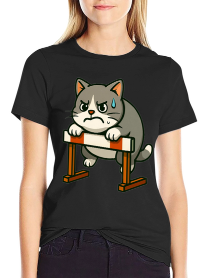 Camiseta Negra con Diseño de Gato Obstáculos