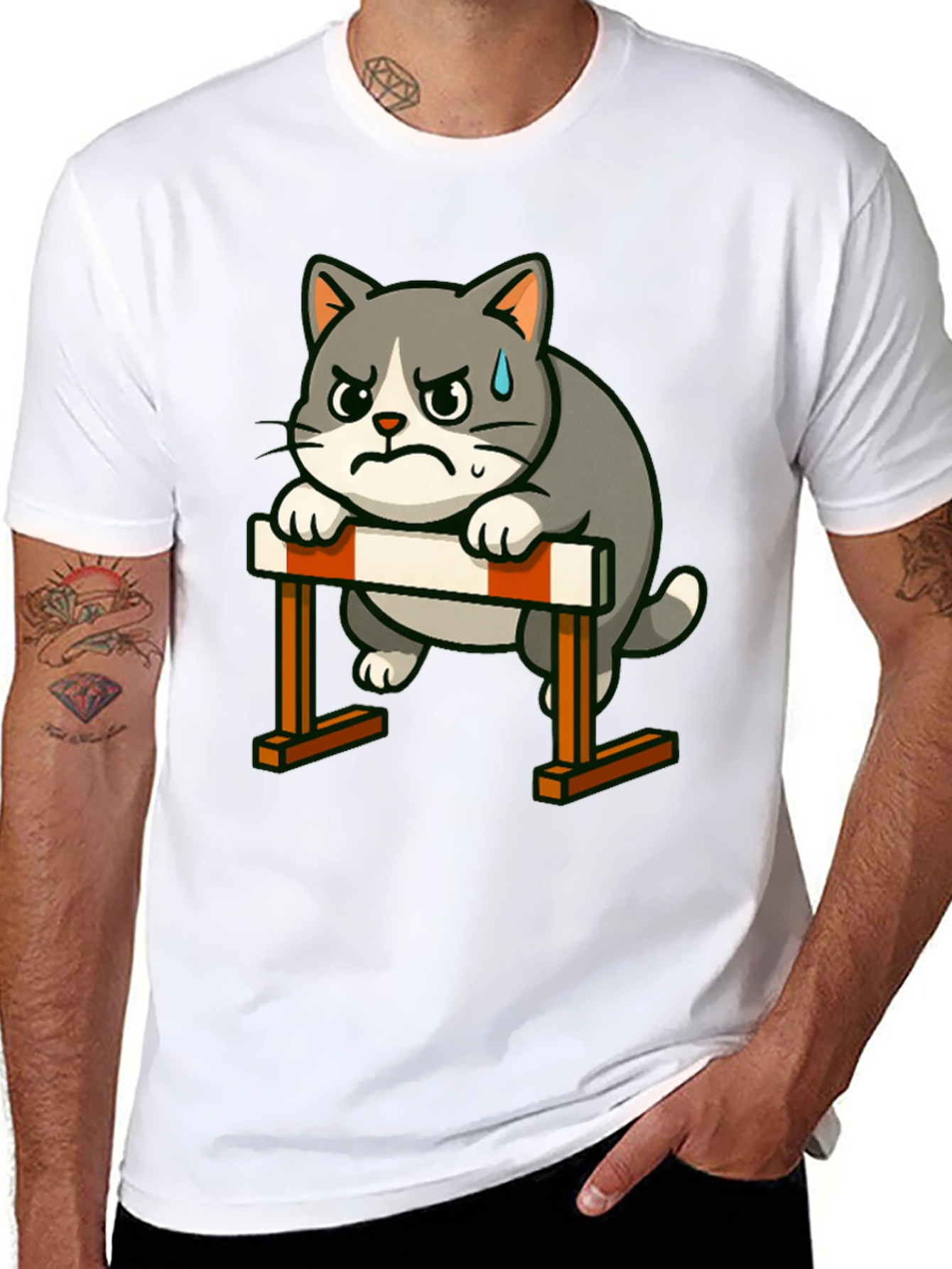 Camiseta Negra con Diseño de Gato Obstáculos