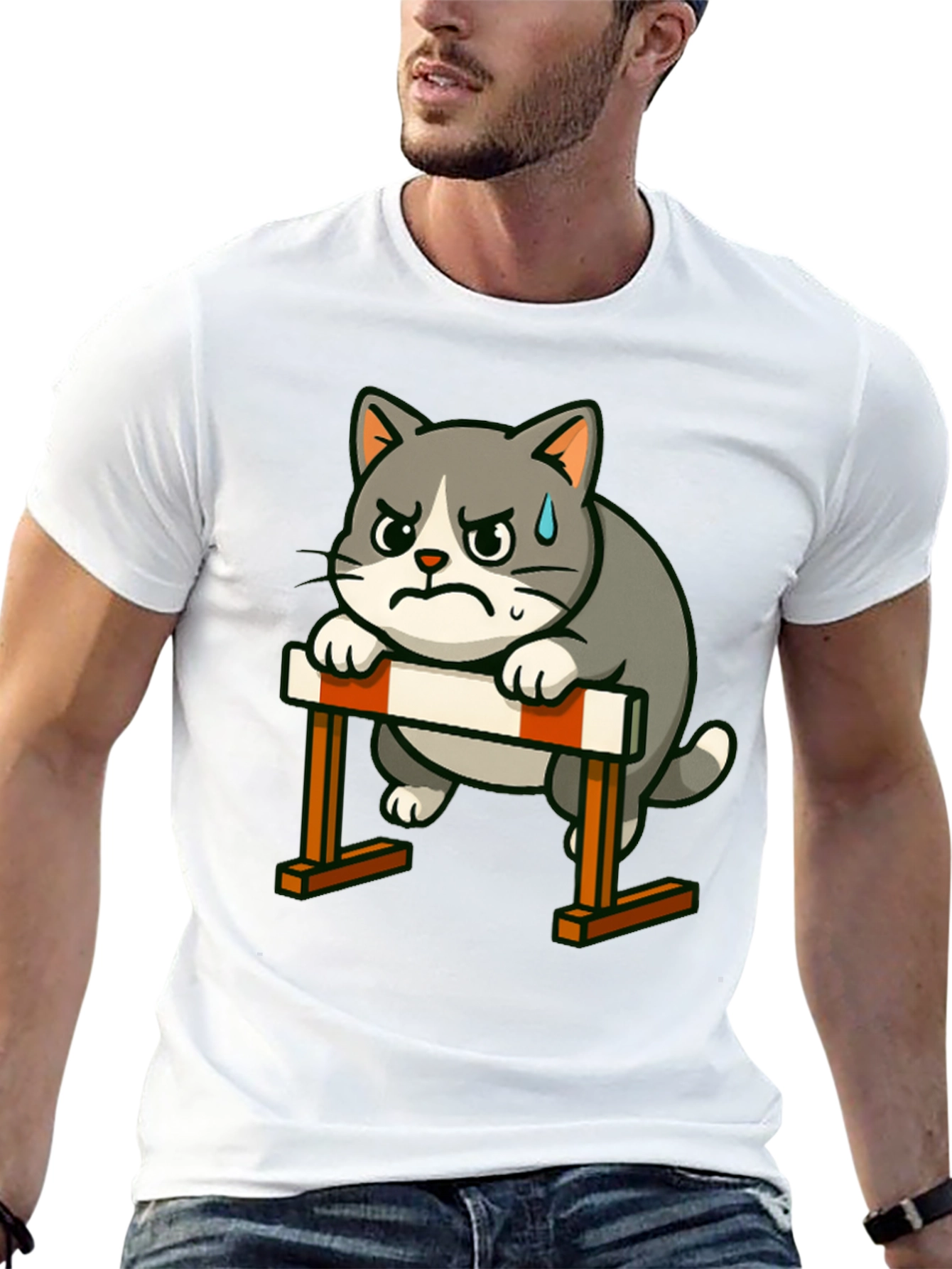 Camiseta Negra con Diseño de Gato Obstáculos