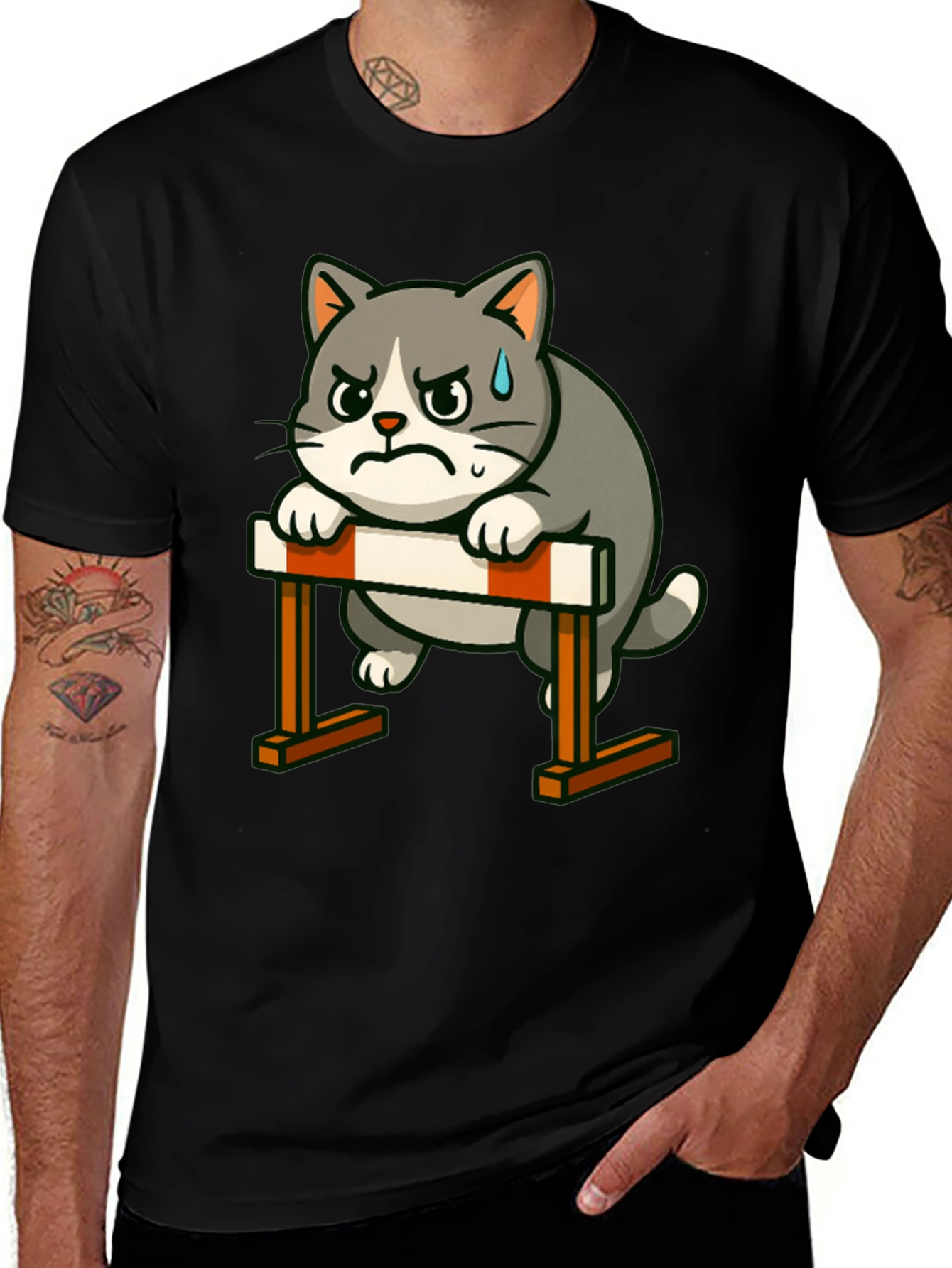 Camiseta Negra con Diseño de Gato Obstáculos