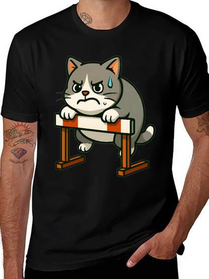 Camiseta Negra con Diseño de Gato Obstáculos