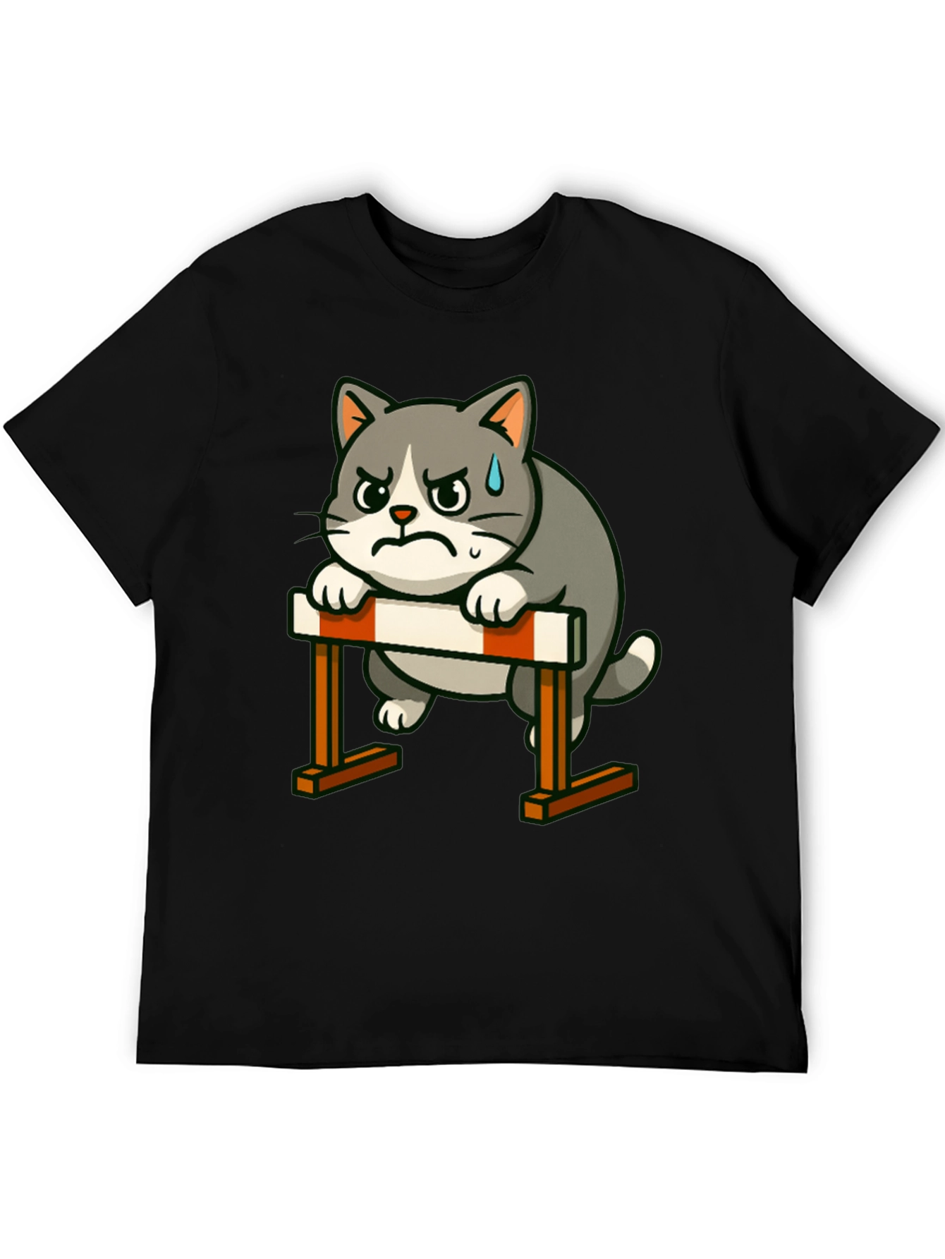 Camiseta Negra con Diseño de Gato Obstáculos