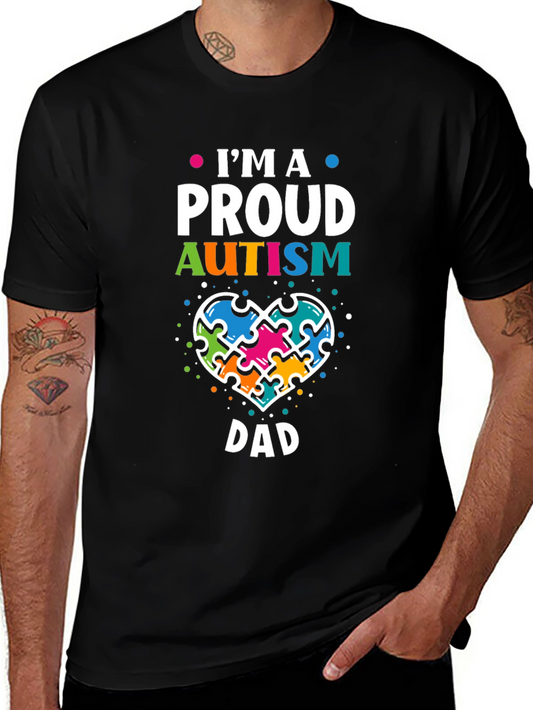 Camiseta Negra Proud Autism Dad Corazón Puzzle