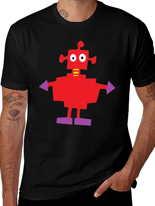 Camiseta Negra con Robot Rojo y Morado