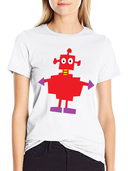 Camiseta Negra con Robot Rojo y Morado