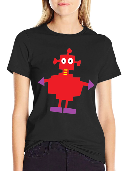 Camiseta Negra con Robot Rojo y Morado