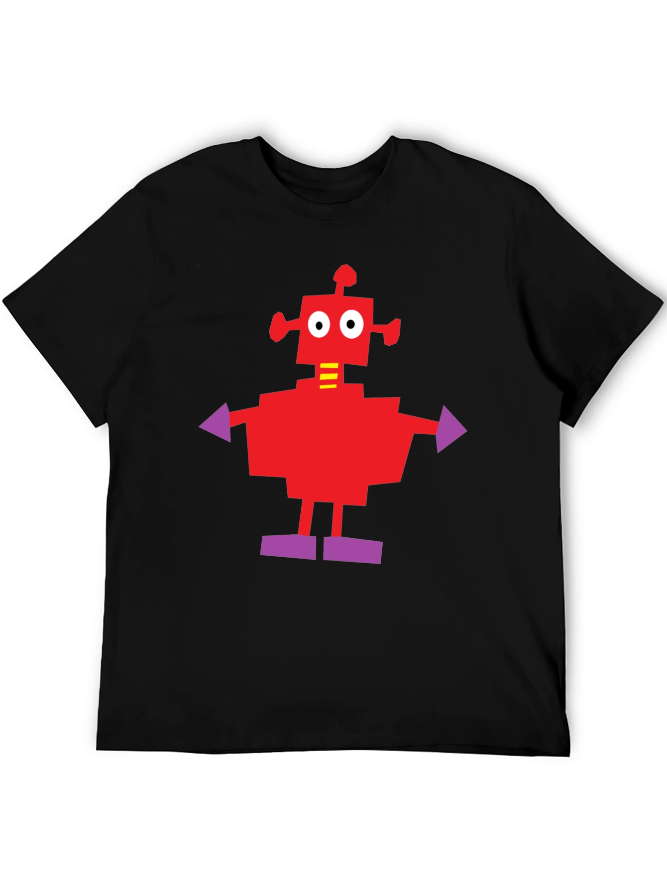 Camiseta Negra con Robot Rojo y Morado