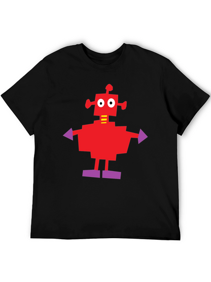 Camiseta Negra con Robot Rojo y Morado
