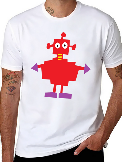 Camiseta Negra con Robot Rojo y Morado