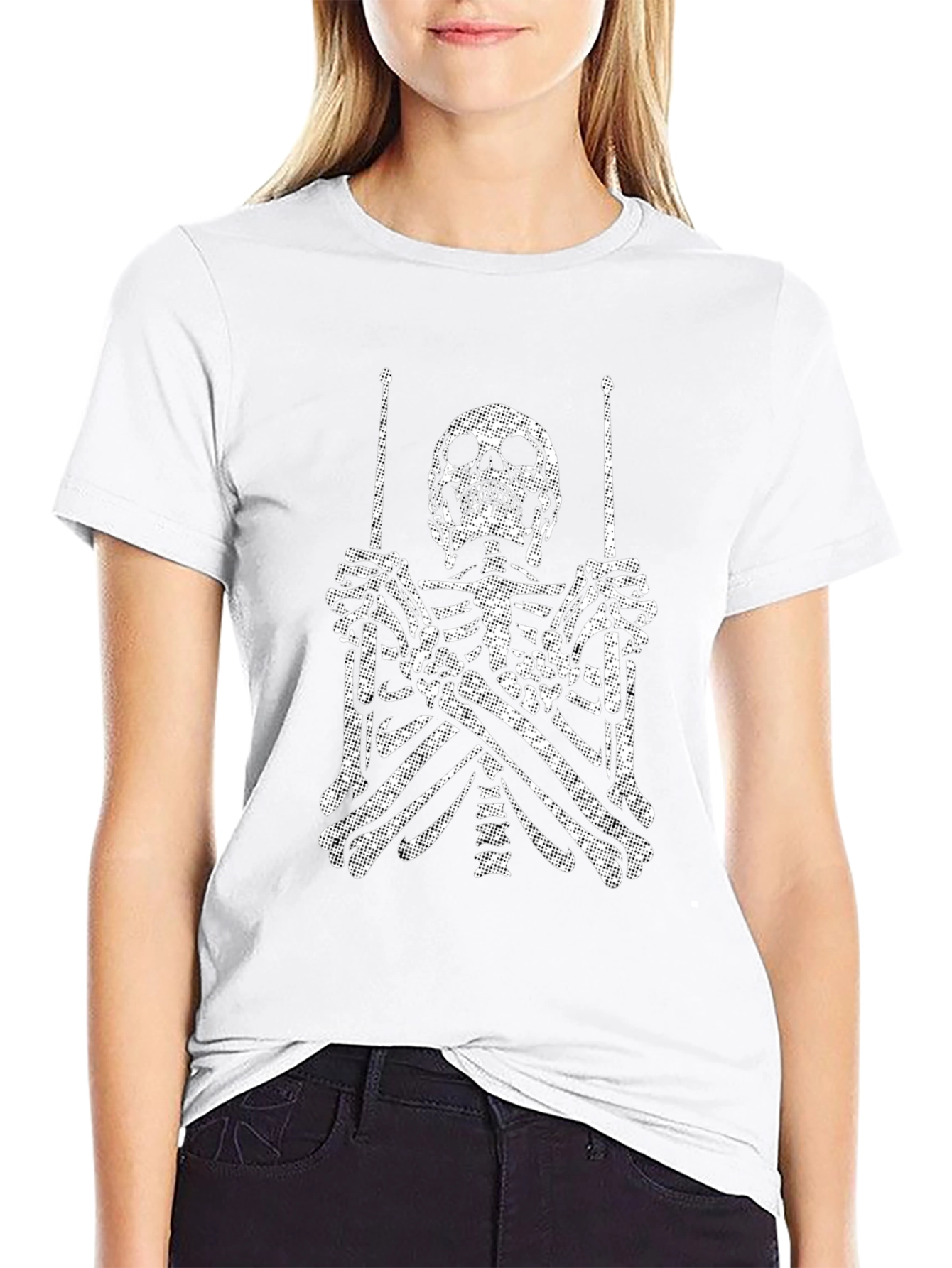 Camiseta Negra con Esqueleto Baterista